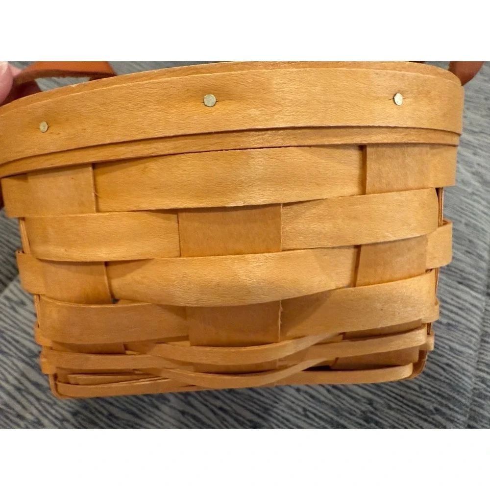 Vintage Round Woven Royce Craft Basket Leather Handles Made‎ in Ohio  7